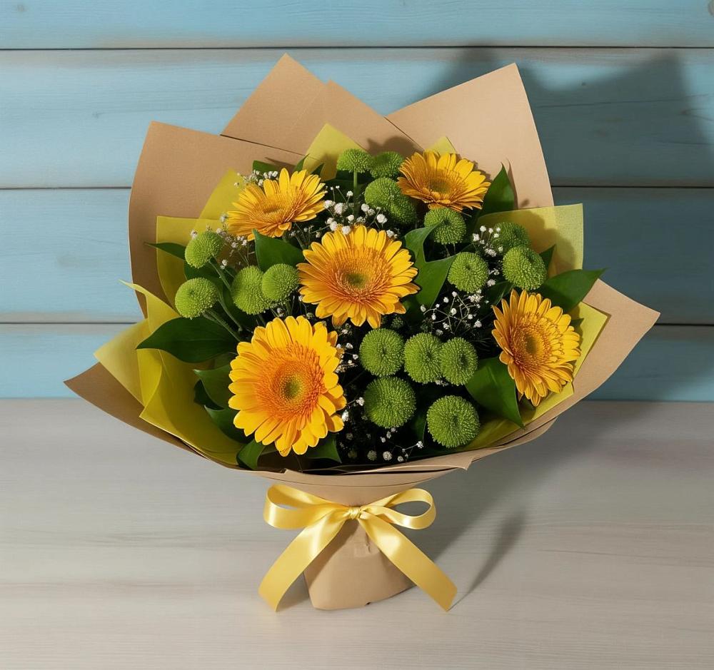 Букет цветов из: Герберы и Хризантемы в Псебае