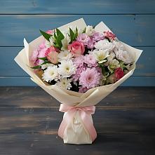 Букет цветов из:  Хризантемы, Альстромерии и Розы в Псебае